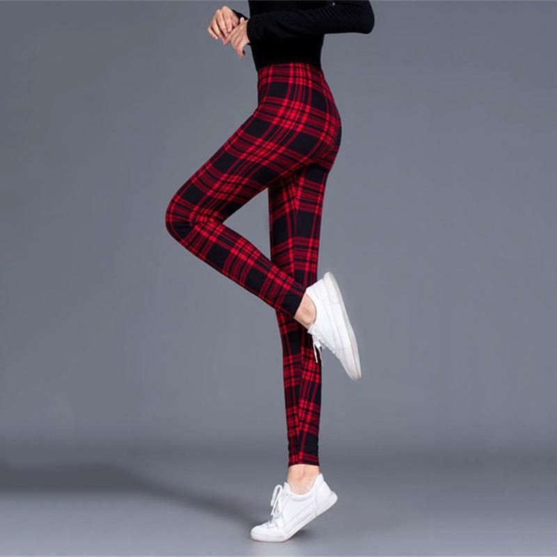 High waist yoga mesh for women Breathable checkered training clothing Elastic trousers from Realce-Black White Plaid