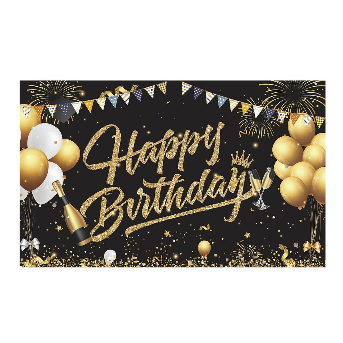 Birthday Backdrop Banner Black Gold Backdrop Sign Happy