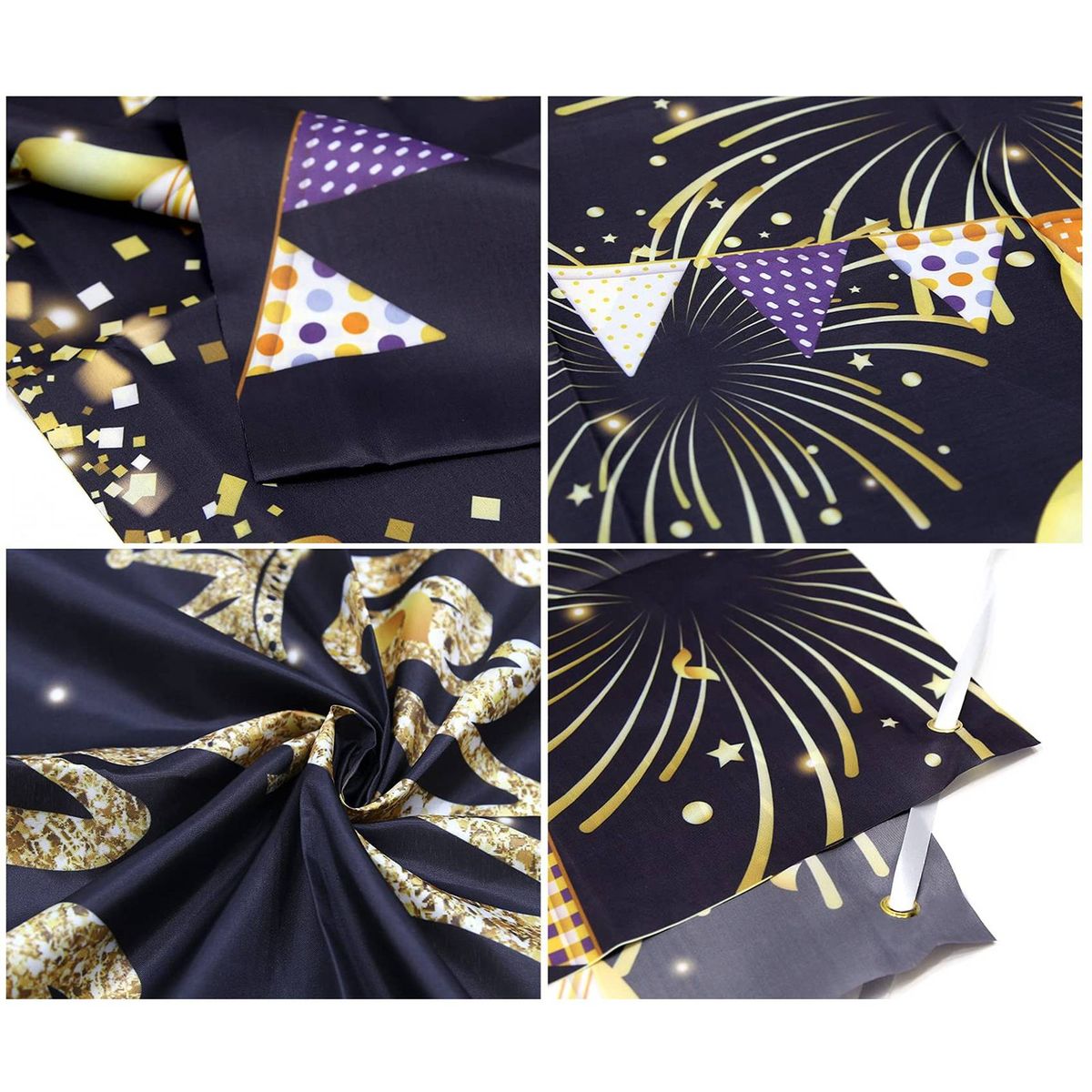 Birthday Backdrop Banner Black Gold Backdrop Sign Happy