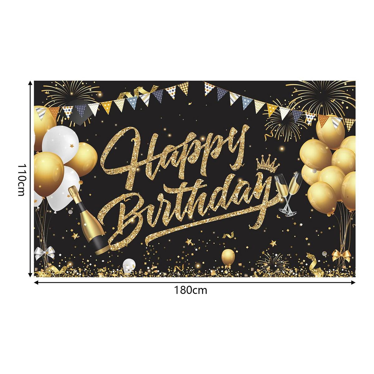 Birthday Backdrop Banner Black Gold Backdrop Sign Happy