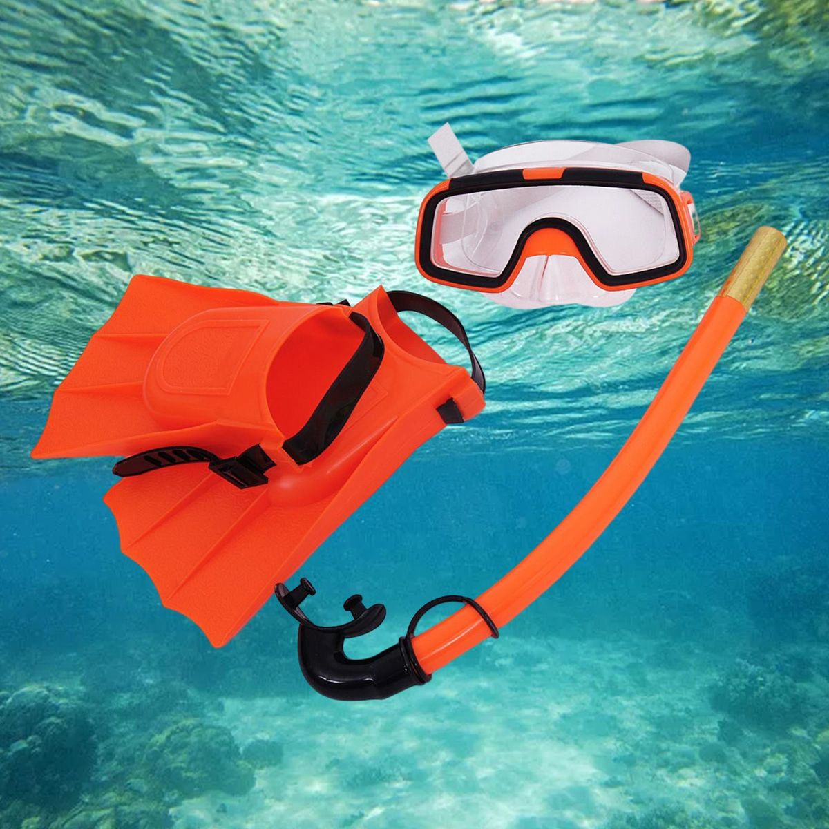 Swim Kids Snorkel Set Flippers  Snorkel Breathing Tube Orange