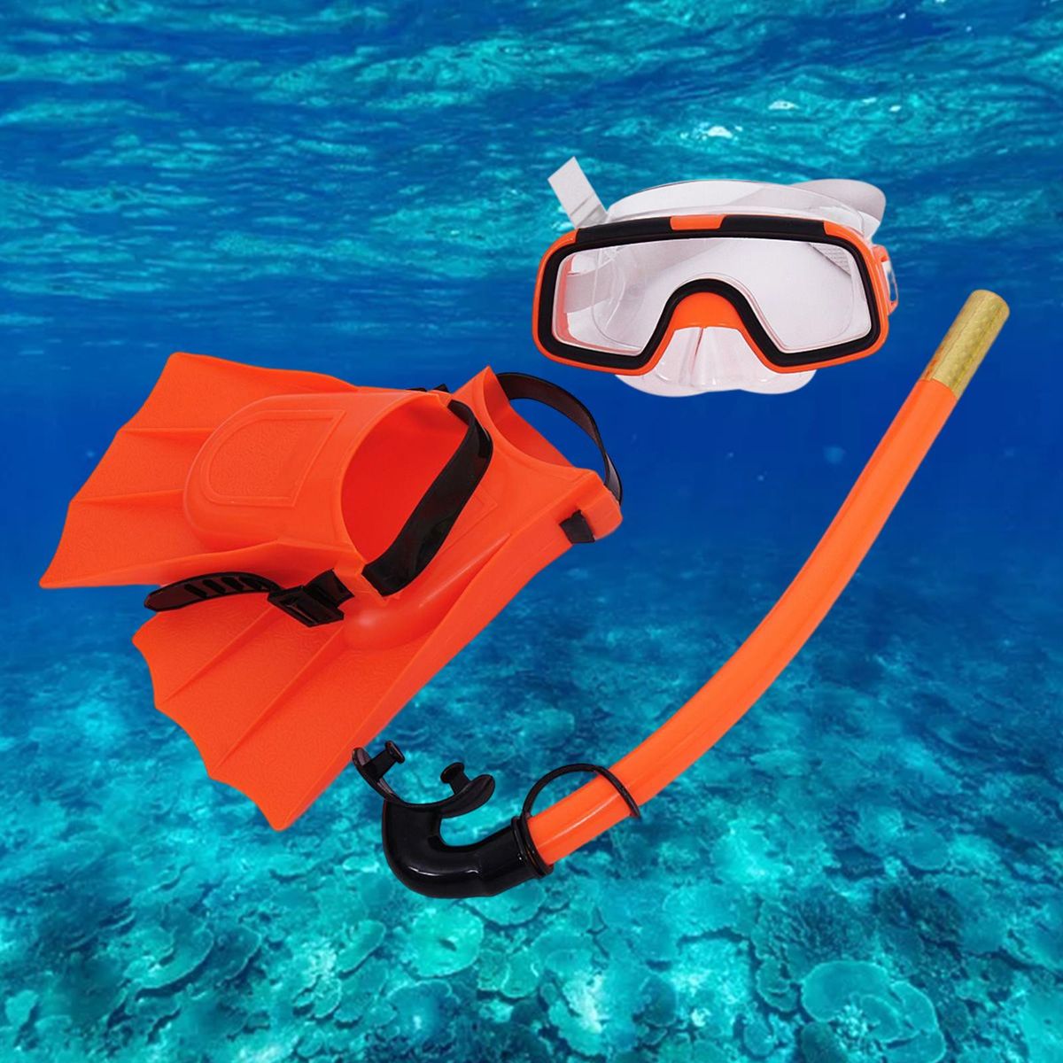 Swim Kids Snorkel Set Flippers  Snorkel Breathing Tube Orange