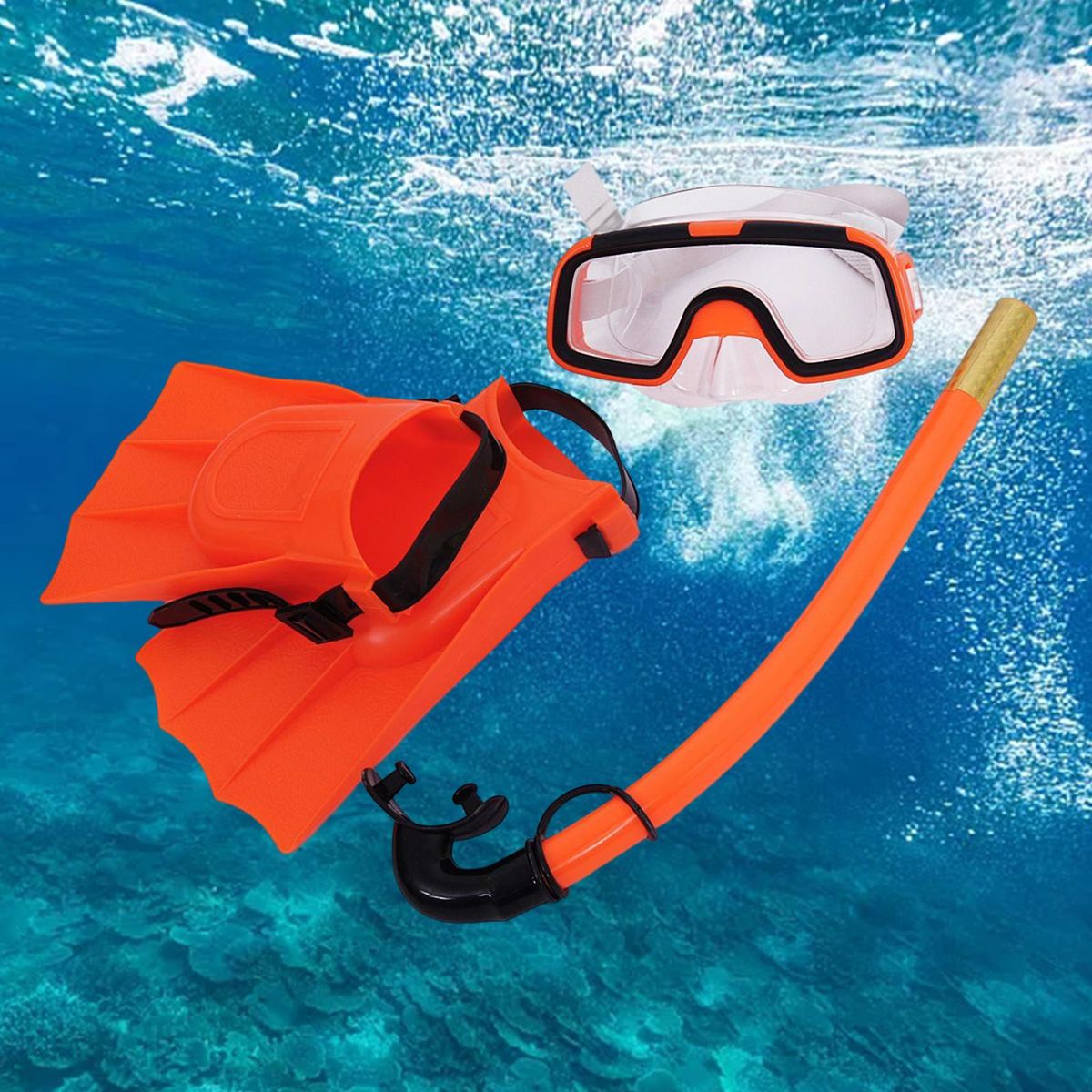 Swim Kids Snorkel Set Flippers  Snorkel Breathing Tube Orange