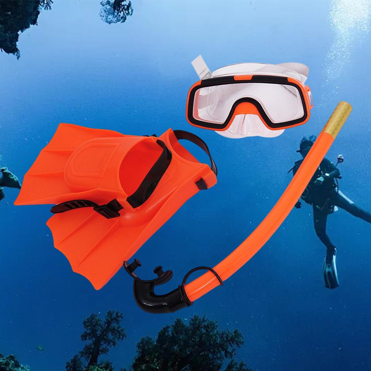 Swim Kids Snorkel Set Flippers  Snorkel Breathing Tube Orange