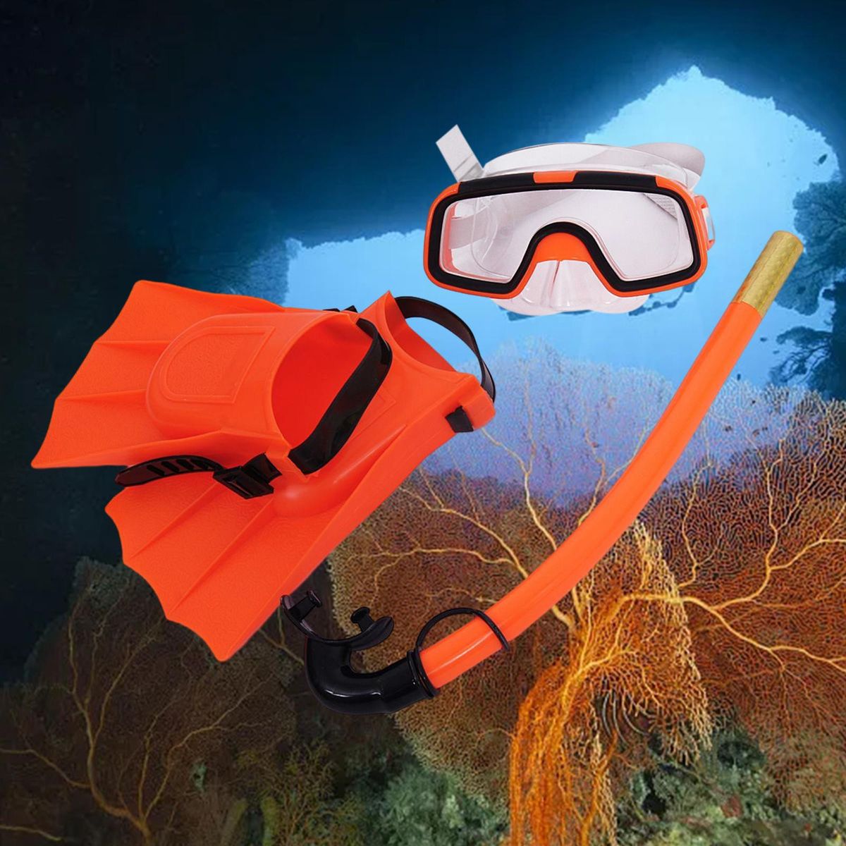 Swim Kids Snorkel Set Flippers  Snorkel Breathing Tube Orange