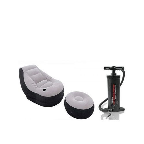 Grey And Black Inflatable Chair With Foot Rest And Pump
