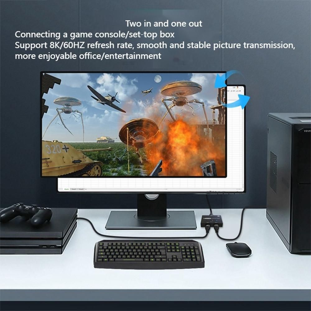 HDMI 2.1 Splitter, 2X1 HDMI 2.1 Switcher,Support 8K 60HZ Resolution/Dynamic HDR, for Xbox PS4/PS5 Projector Monitor Black