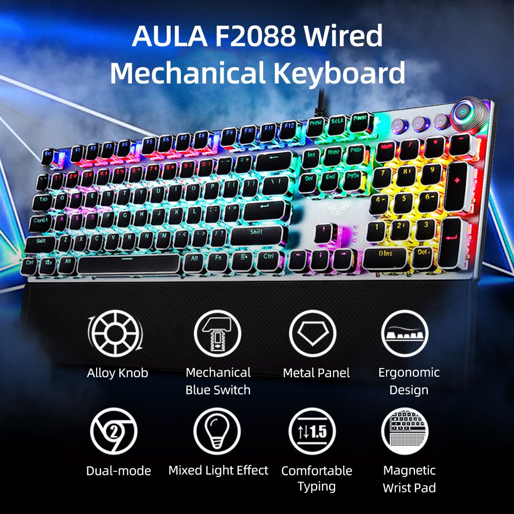 F2088 104Keys Wired Gaming Mechanical Keyboard