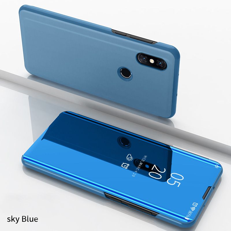 Smart Flip Case For Xiaomi Redmi 4X 5 Plus 6 Pro Note 4 4X 5 5A 7 Mi A1 A2 5X 6 6X 8 Lite 9 SE Pocophone F1 Mirror Phone Cover-Blue