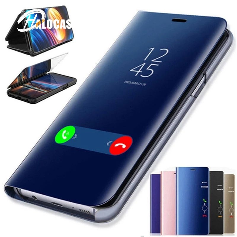 Smart Flip Case For Xiaomi Redmi 4X 5 Plus 6 Pro Note 4 4X 5 5A 7 Mi A1 A2 5X 6 6X 8 Lite 9 SE Pocophone F1 Mirror Phone Cover-Blue