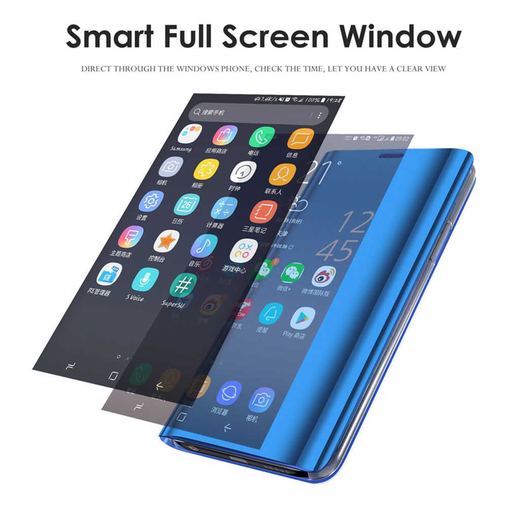 Smart Flip Case For Xiaomi Redmi 4X 5 Plus 6 Pro Note 4 4X 5 5A 7 Mi A1 A2 5X 6 6X 8 Lite 9 SE Pocophone F1 Mirror Phone Cover-Blue