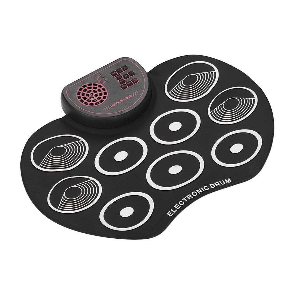 Portable Electronic Drum Set USB Roll Up Drum Pad Kit 9 Drumpads Built-in Speaker with Sticks and Foot Pedals Digital Percussion Instruments