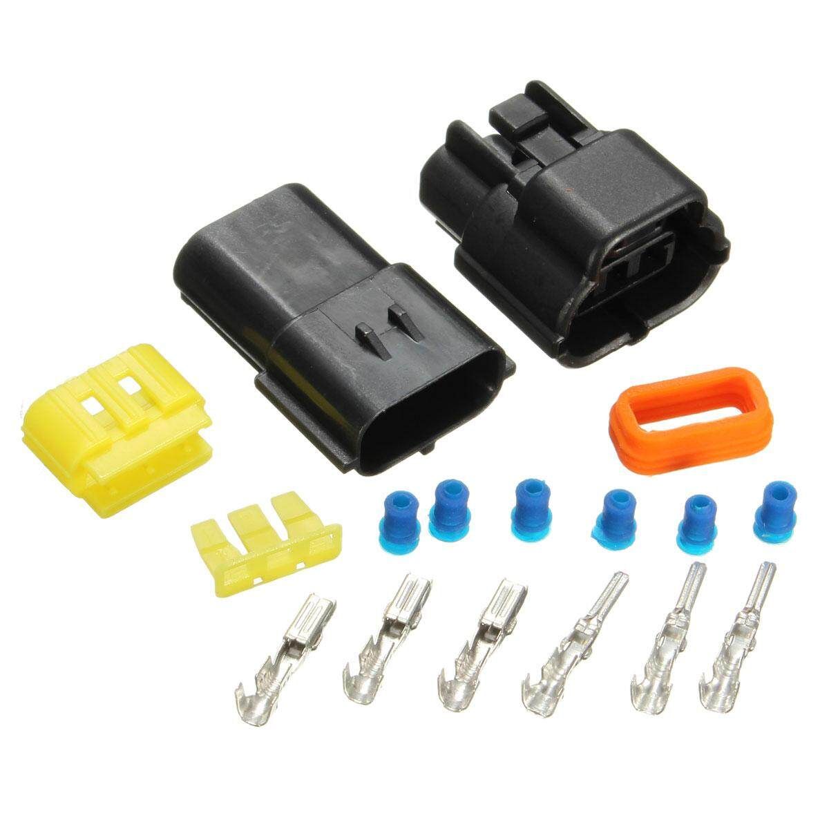 Kit 3 Pin Way Waterproof Electrical Wire Cable Connector Plug Vehicle Truck Car