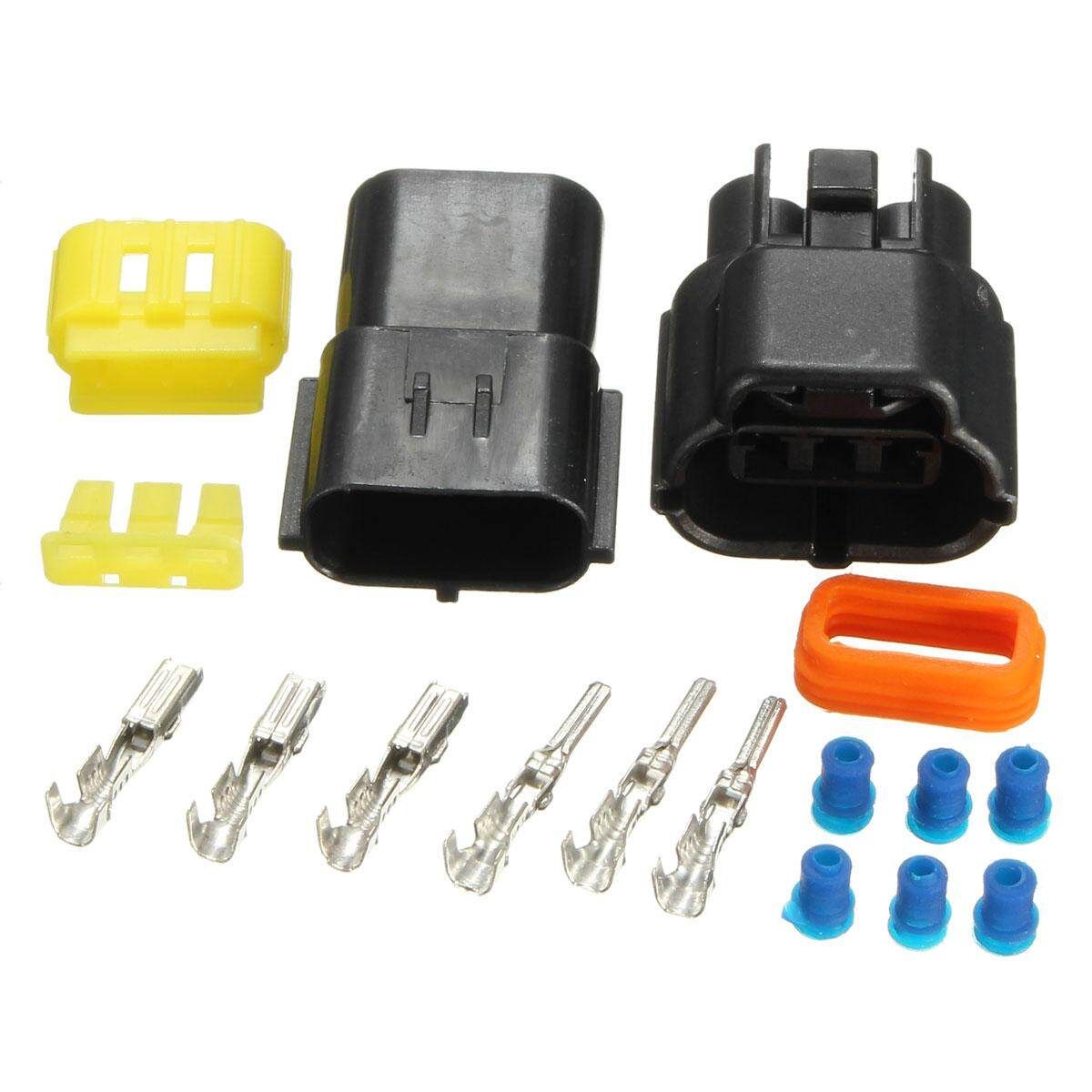 Kit 3 Pin Way Waterproof Electrical Wire Cable Connector Plug Vehicle Truck Car