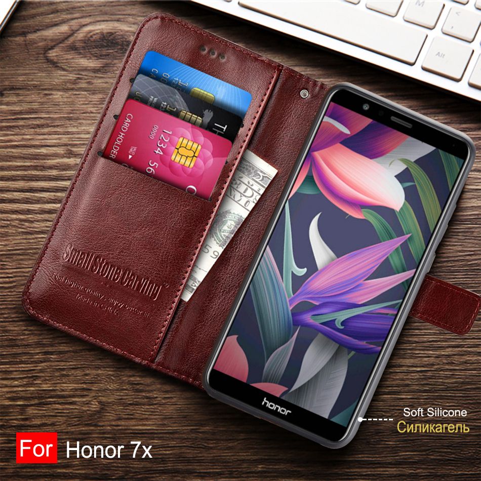 For Huawei Honor 7X Case Honor7X Magnetic TPU And Flip Leather Case For Honor 7X Back Cover Protect Skin Silicon Case-Black