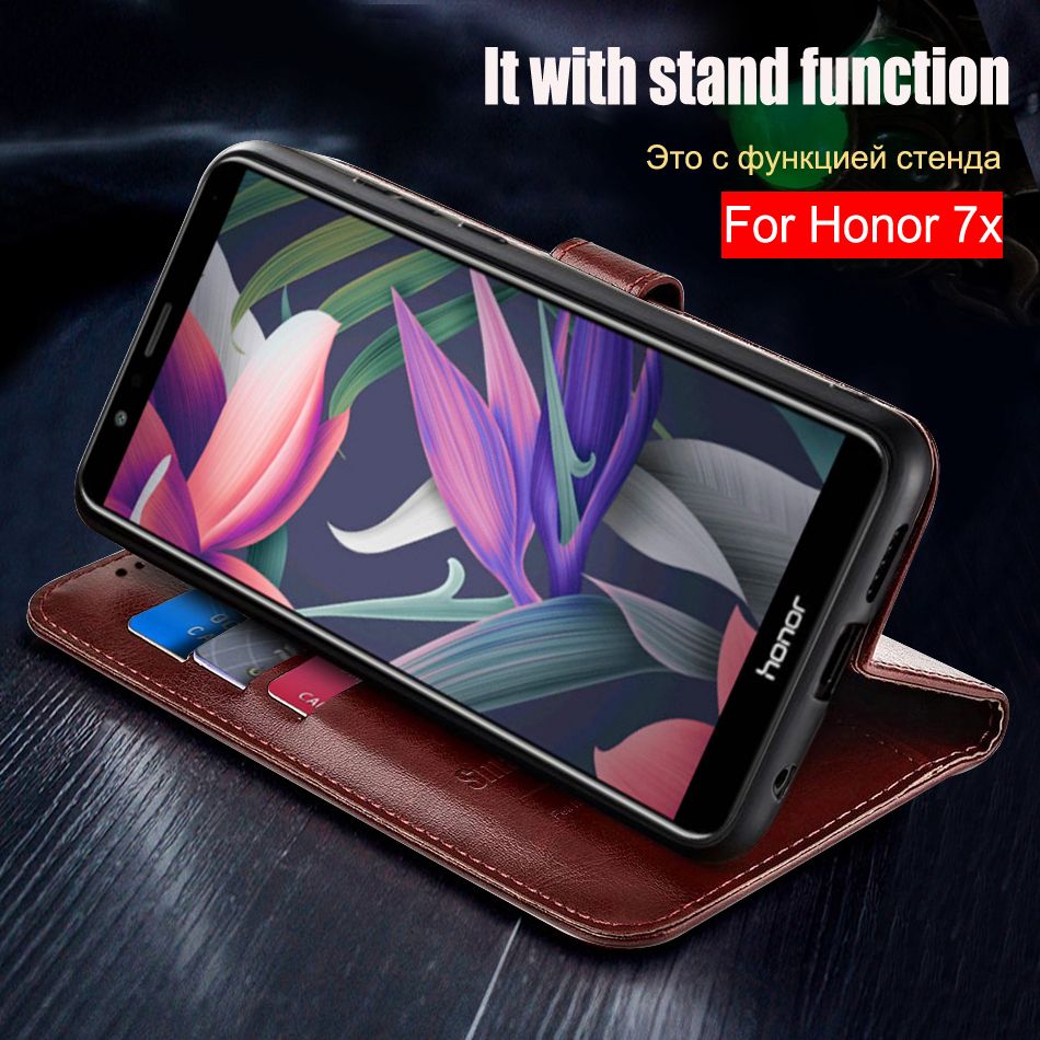 For Huawei Honor 7X Case Honor7X Magnetic TPU And Flip Leather Case For Honor 7X Back Cover Protect Skin Silicon Case-Black