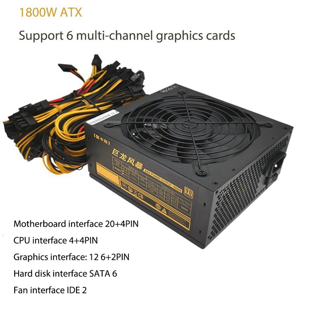 1800W Mining Power Supply AC110V PSU Support 8 Graphics