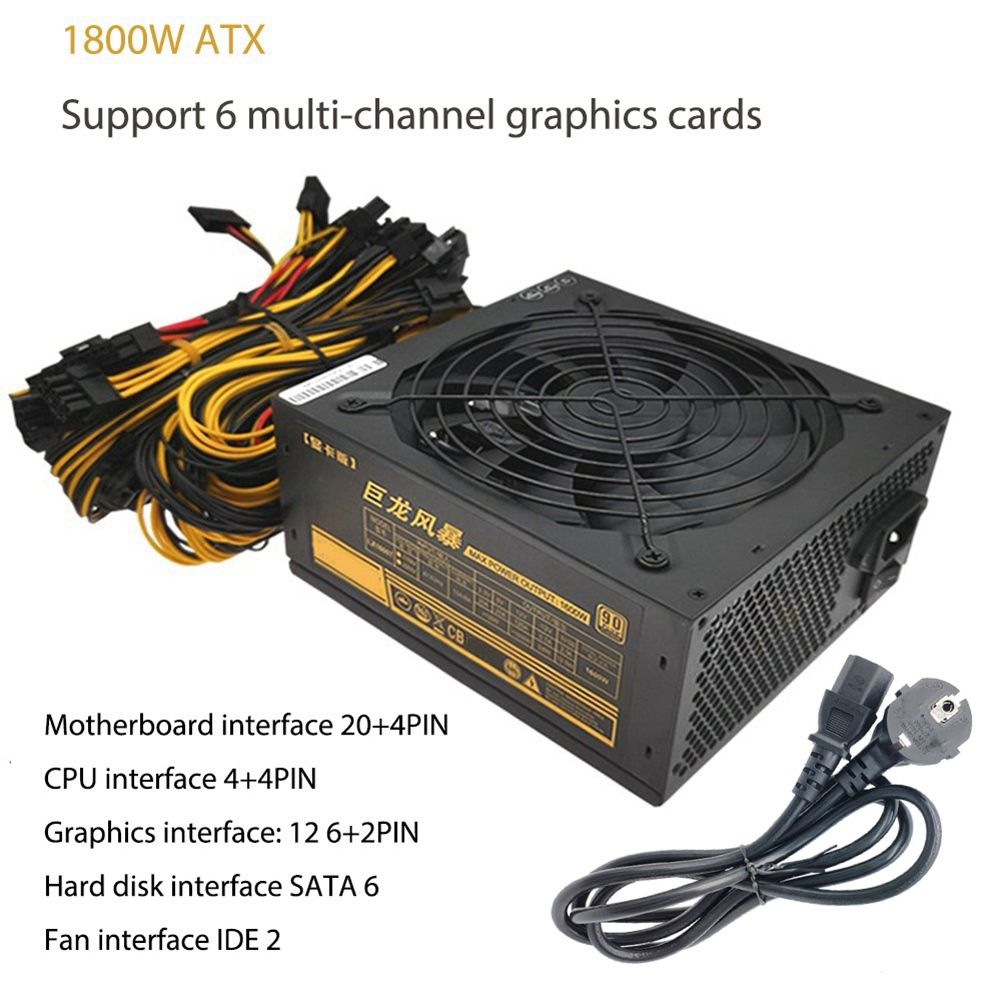 1800W Mining Power Supply AC110V PSU Support 8 Graphics
