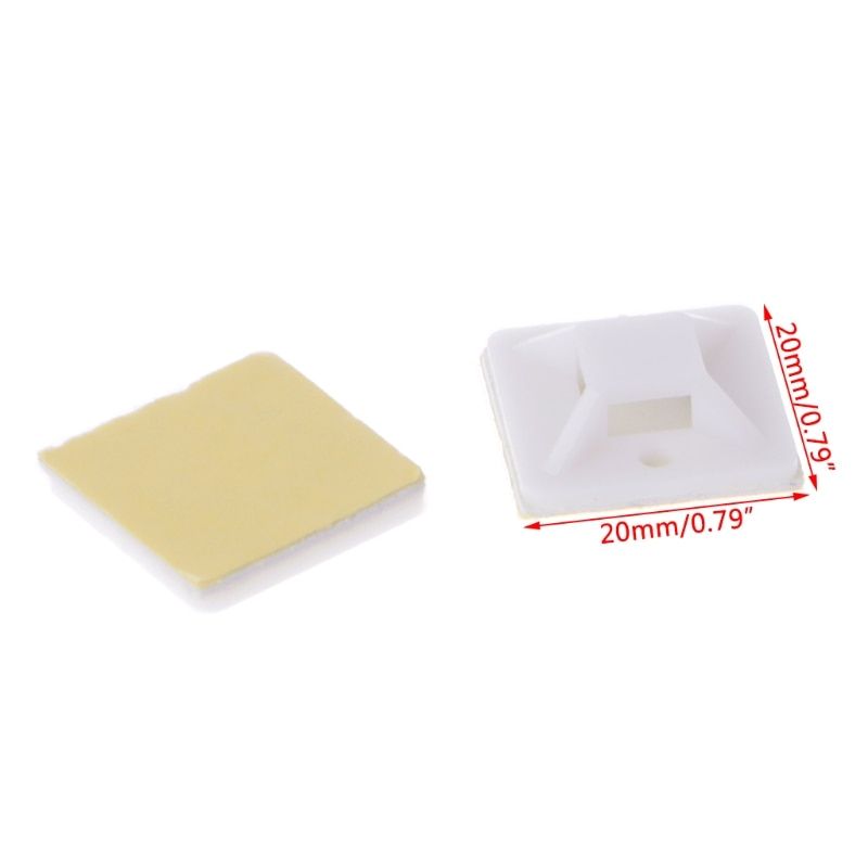 100 PCS Plastic Adhesive Rectangle Wire Cable Clip Clamp Mount 20X 20mm