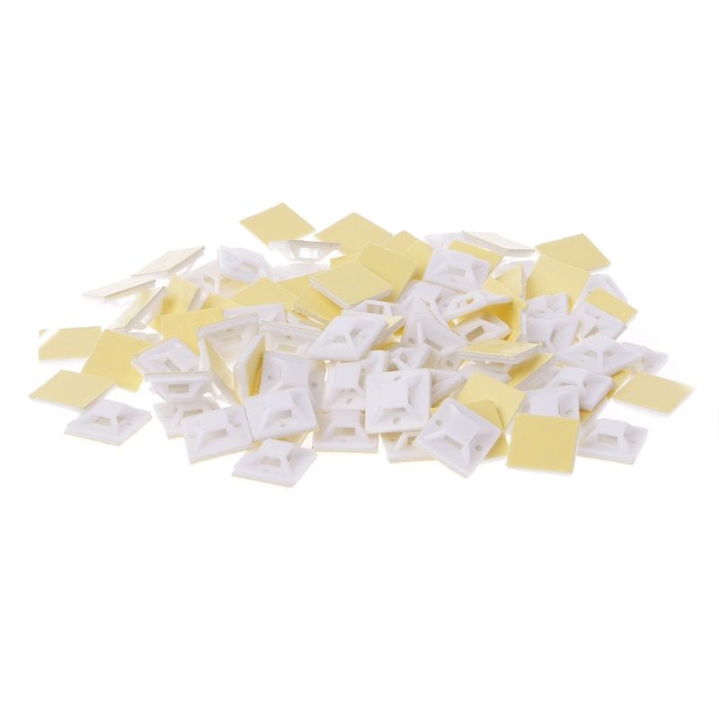 100 PCS Plastic Adhesive Rectangle Wire Cable Clip Clamp Mount 20X 20mm