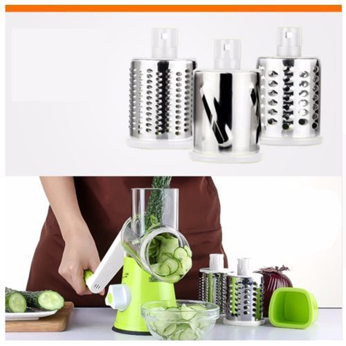 Multi-function Cutting Machine Fruit And Vegetable Chopper Slicer Manual Shredder Grater Stainless Steel Drum Shredder（Green）