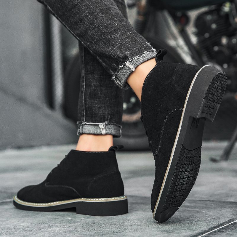 Male Oxford Boots Lace-up Leather Dress Fashion Black