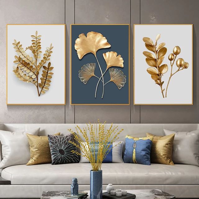 Framed Abstract Gold Leaf Painting Artwork Picture HD - 3Pcs