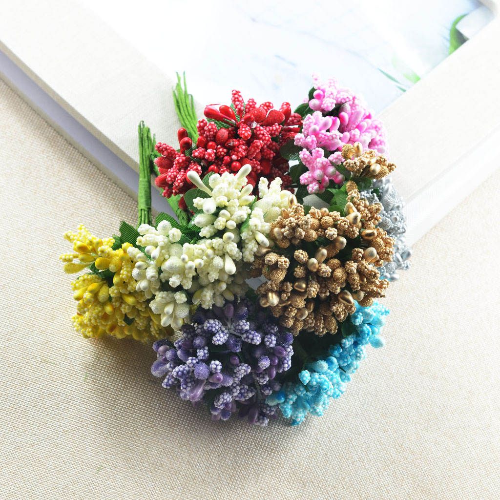 A Bunch Of 12x Colorful Artificial Flower Stamens Blue