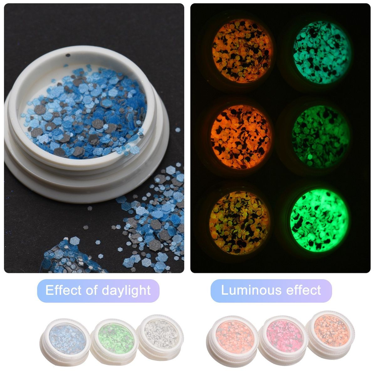 6 Colors Glow In The Dark Glitter Dipping Nail Powder Nail