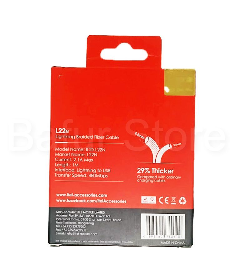 1M Lightning Braided Fibre USB Cable L22N