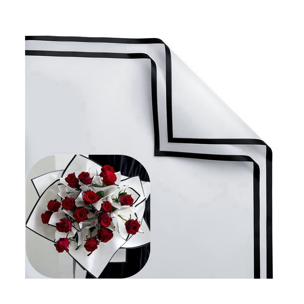 20PC White Border Flower Wrapping Papers Line Fog Surface Gi