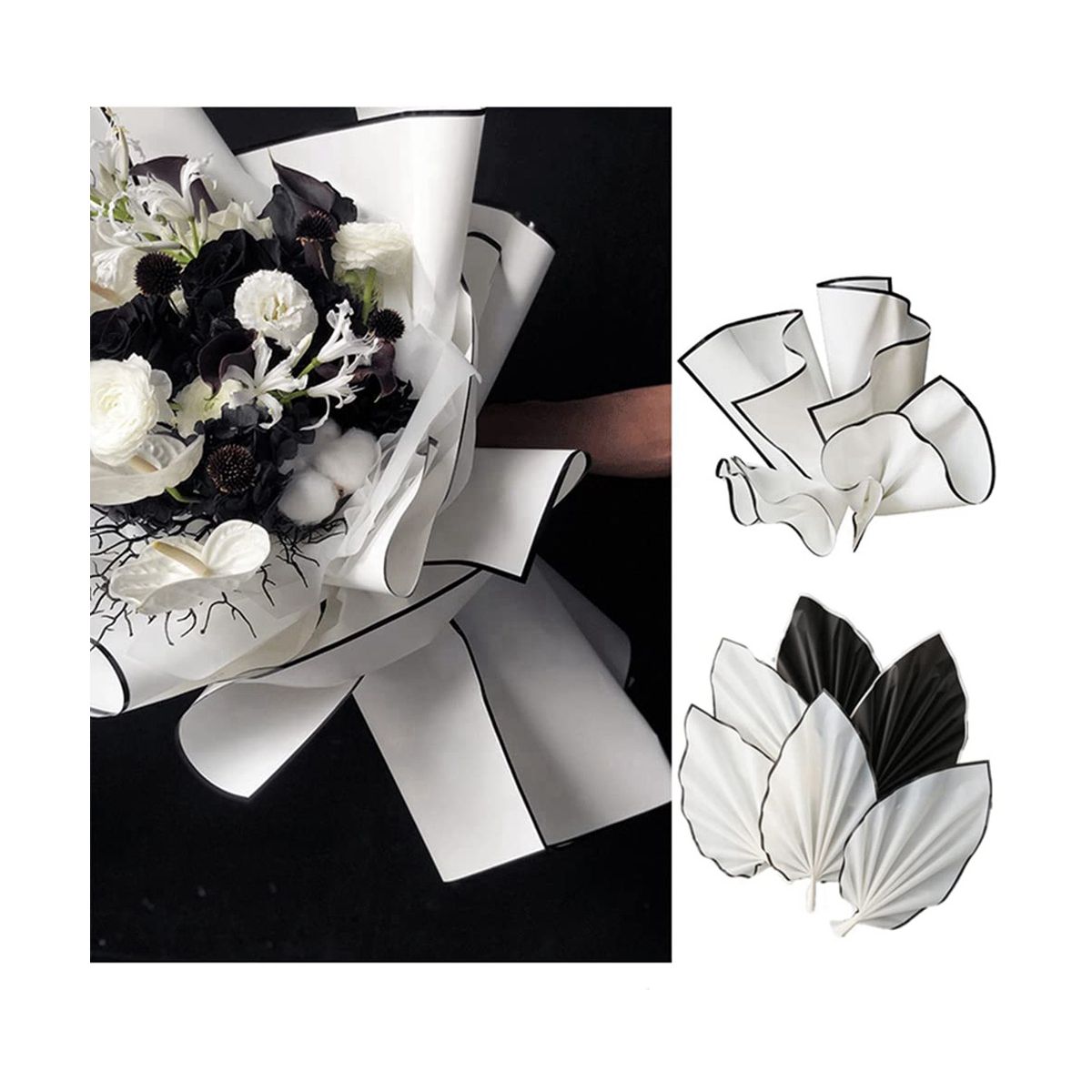 20PC White Border Flower Wrapping Papers Line Fog Surface Gi