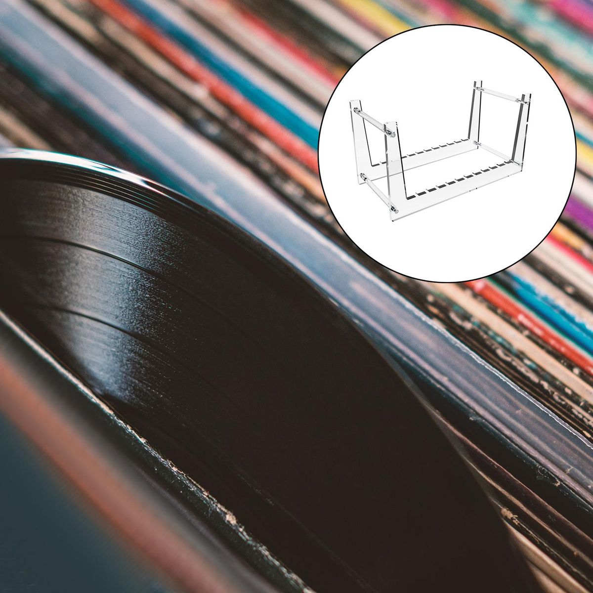 Acrylic  Record Stand Desktop Holder Shlef Holds 50 LP Clear