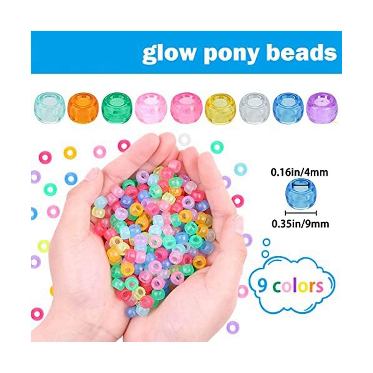 1900Pcs Glow in the Dark Beads Mix 9 Colors Glow Beads