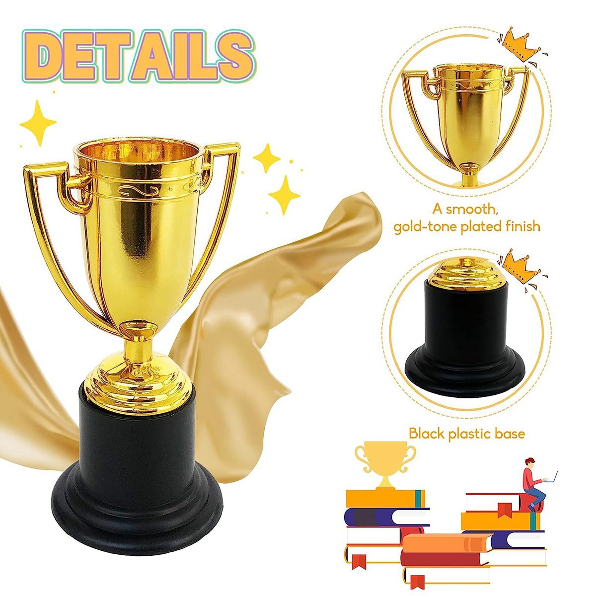 24 Pack Mini Trophy for Kids Awards,Plastic Gold Award Trophy Cups