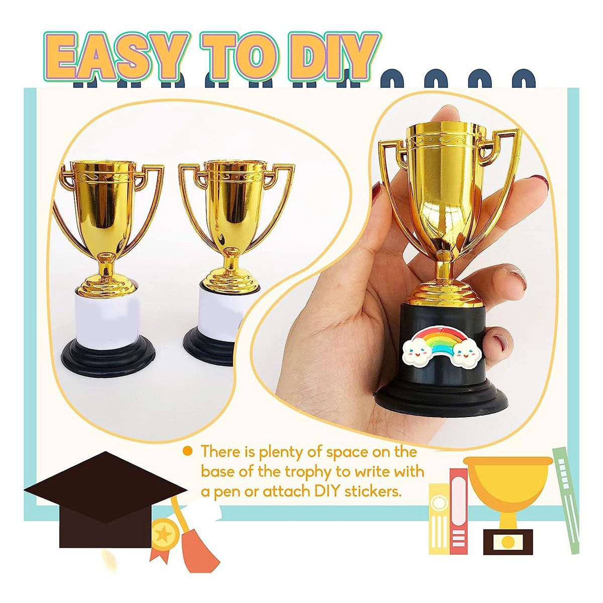 24 Pack Mini Trophy for Kids Awards,Plastic Gold Award Trophy Cups