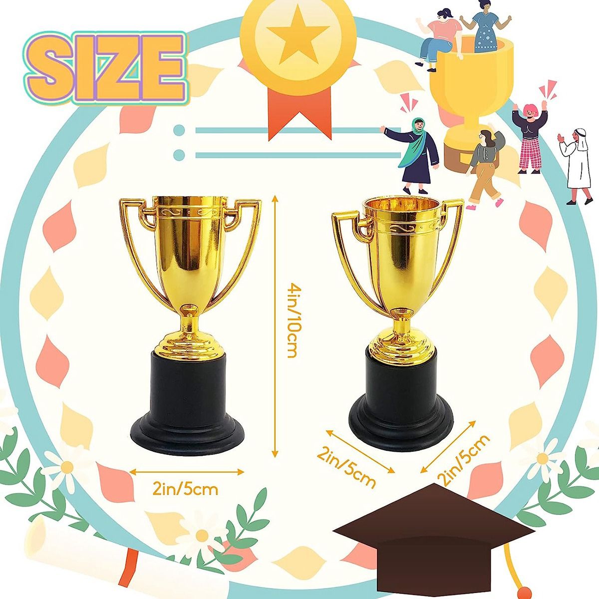 24 Pack Mini Trophy for Kids Awards,Plastic Gold Award Trophy Cups