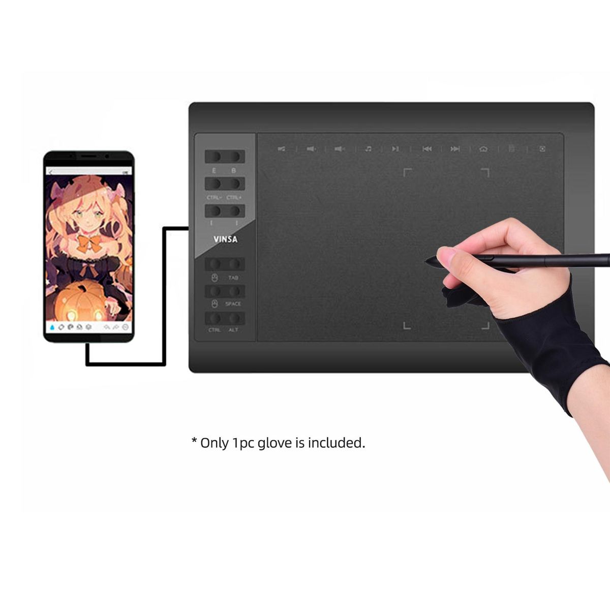 Two-Finger Free Size Drawing Glove Artist Tablet Painting Glove for Right & Left Hand Compatible with Huion/Wacom/BOSTO/UGEE/VINSA Graphics Drawing Tablets Monitor