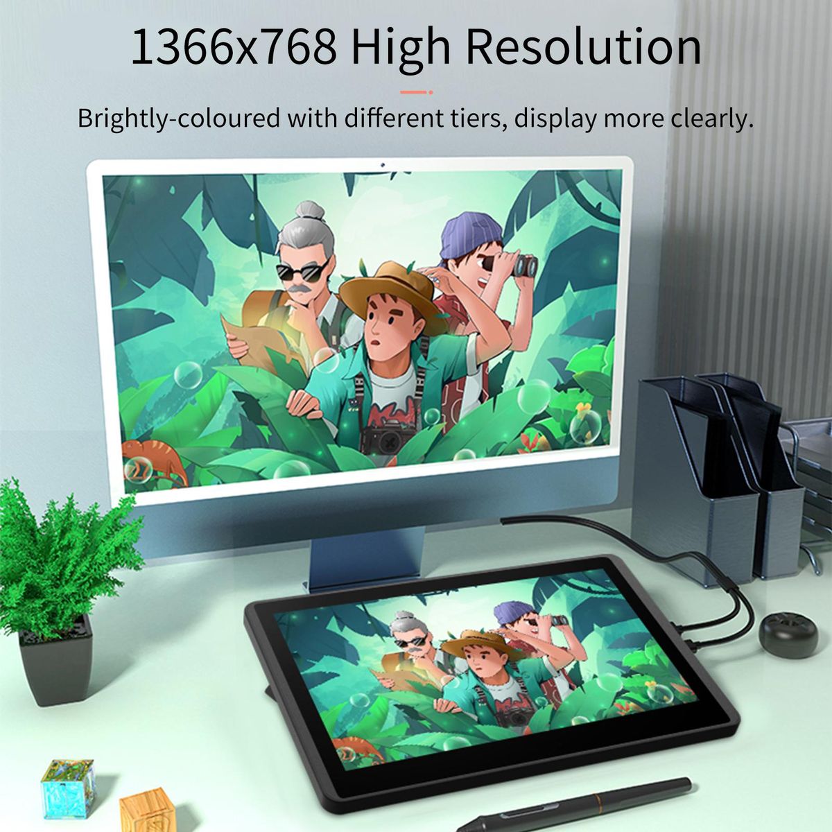 Bisofice 12HD-A H-IPS LCD Graphics Drawing Tablet Monitor 11.6 Inch Size 1366x768 Display 8192 Pressure Level Passive Technology with Tilt Function Support Windows MacOS USB-Powered Low Consumption Drawing Tablet with Interac