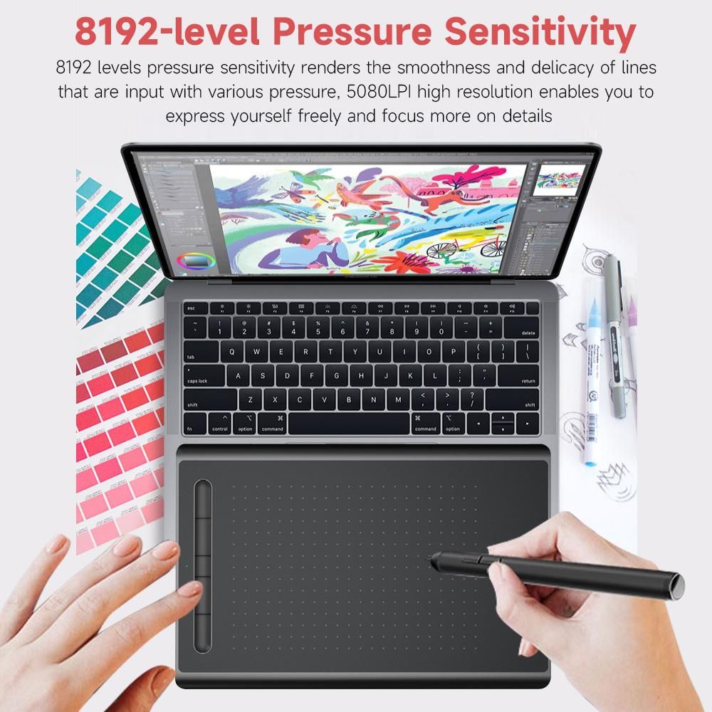 WP9622NB Graphics Tablet Drawing Tablet 8192 Levels Pressure Sensitivity 5080LPI Resolution 230PPS Read Speed 2.4G/BT Connection