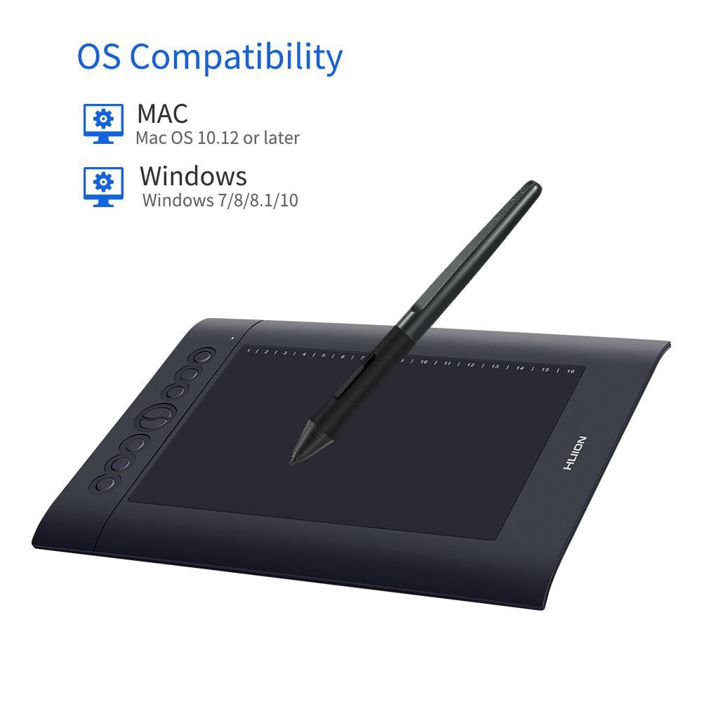 Huion H610 Pro V2 10x6.25 Inch Professional Graphics Drawing Tablet Signature Pad Board with 8 Express Keys 16 Soft Keys 8192 Levels Battery-Free Stylus Compatible with Windows 7/8/10 & Mac OS for Drawing Teaching Signature O