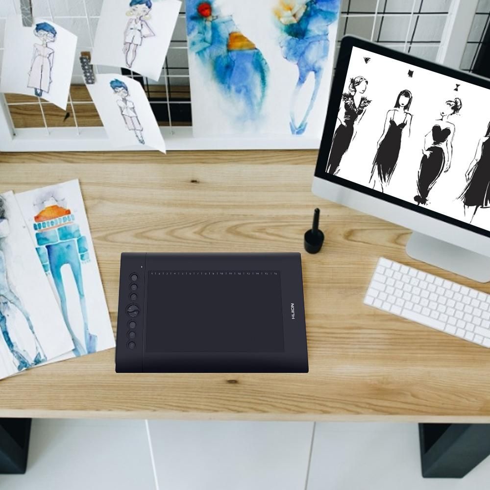 Huion H610 Pro V2 10x6.25 Inch Professional Graphics Drawing Tablet Signature Pad Board with 8 Express Keys 16 Soft Keys 8192 Levels Battery-Free Stylus Compatible with Windows 7/8/10 & Mac OS for Drawing Teaching Signature O