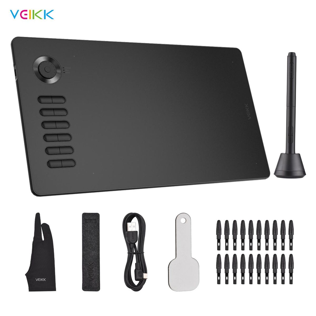 VEIKK A15 Pro Graphic Drawing Tablet with 8192 Sensitivity Battery-free Pen 12 Hotkeys & Functional Dial 10x6Inch 250RPS 5080LPI for Laptop PC Compatible with Windows Mac Android OS for Painting Sketch Design Online Teaching 