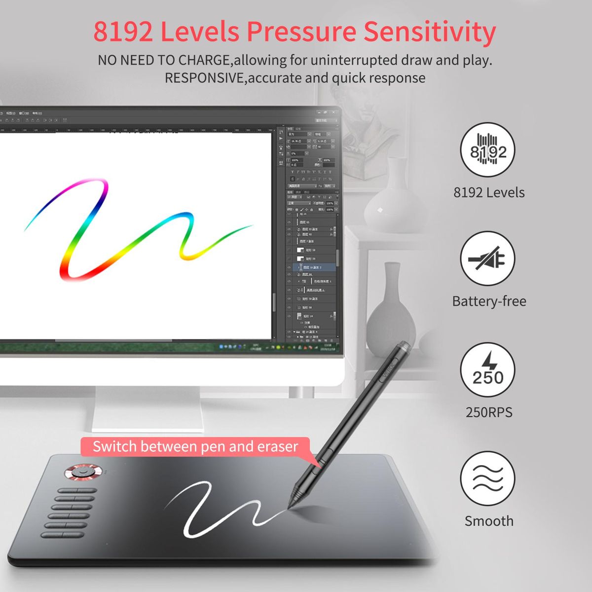 VEIKK A15 Pro Graphic Drawing Tablet with 8192 Sensitivity Battery-free Pen 12 Hotkeys & Functional Dial 10x6Inch 250RPS 5080LPI for Laptop PC Compatible with Windows Mac Android OS for Painting Sketch Design Online Teaching 