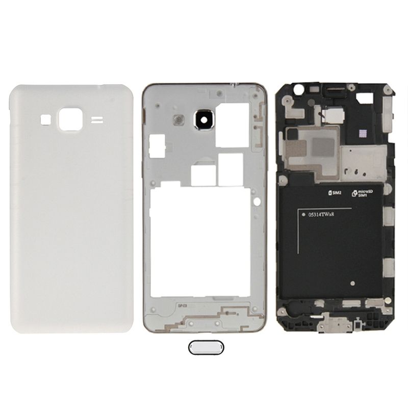IPartsBuy For Samsung Galaxy Grand Prime / G530 (Dual SIM Card Version) Full Housing Cover (Front Housing LCD Frame Bezel Plate + Middle Frame Bazel + Battery Back Cover) + Home Button(White)