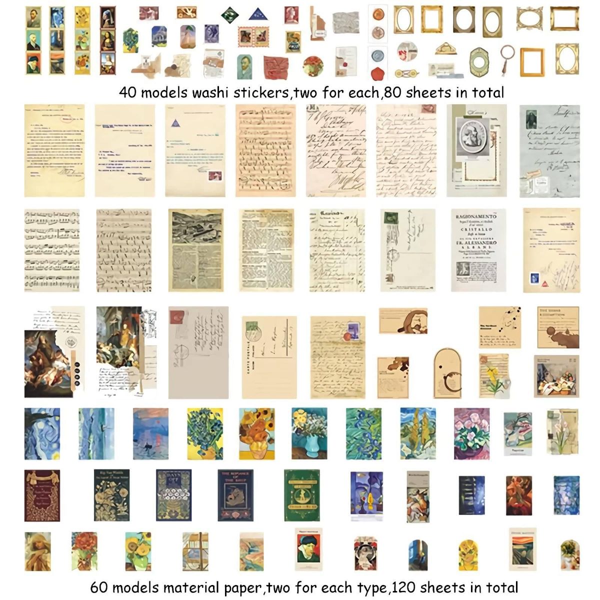 400Pcs Scrapbooking Supplies Journaling Vintage Adhesive Scrapbook Washi Stickers for Album Art Craft