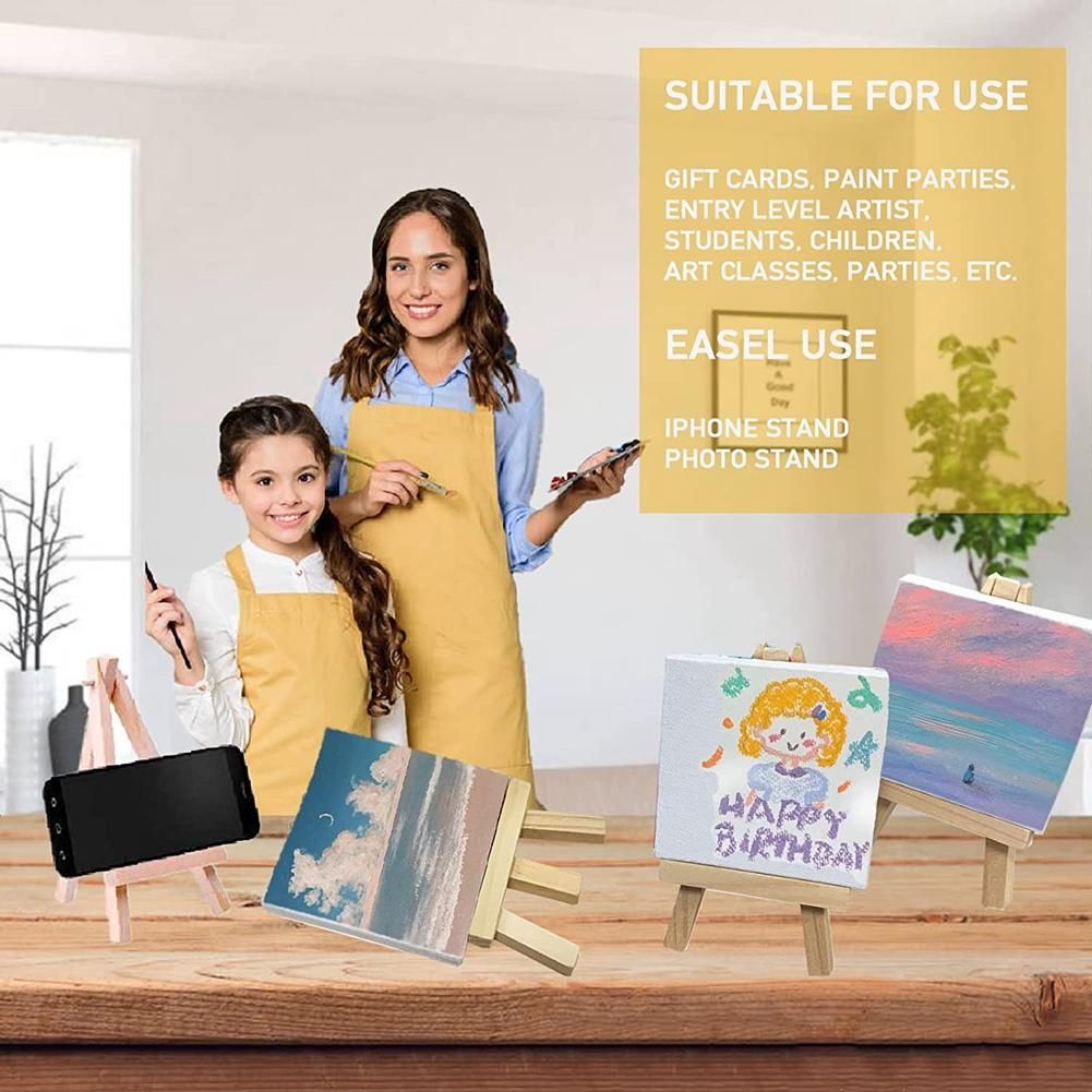 14Pcs Mini Canvas and Easel Brush Set, Canvas 4X4 Inch, Pre-Stretched Canvas, Mini Painting Kit, Kids Painting Party
