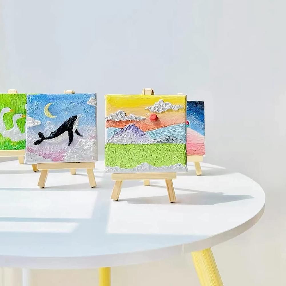 14Pcs Mini Canvas and Easel Brush Set, Canvas 4X4 Inch, Pre-Stretched Canvas, Mini Painting Kit, Kids Painting Party