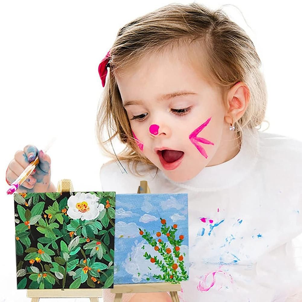 14Pcs Mini Canvas and Easel Brush Set, Canvas 4X4 Inch, Pre-Stretched Canvas, Mini Painting Kit, Kids Painting Party