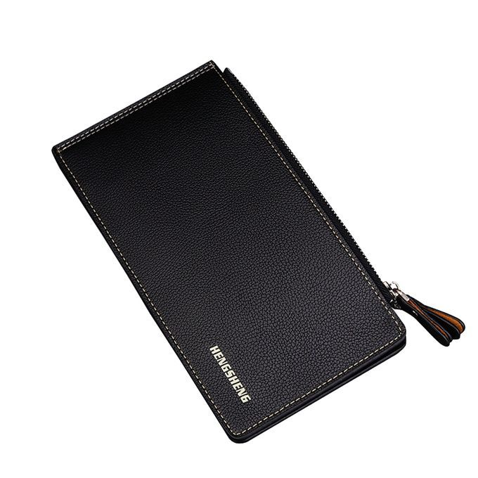 Large Capacity PU Leather Man Teenager Double Zipper Credit